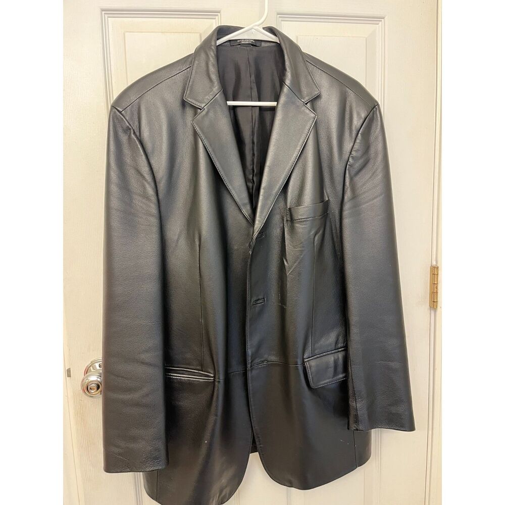 Stafford Men's Genuine Leather Blazer Jacket Black Size M 100% Leather